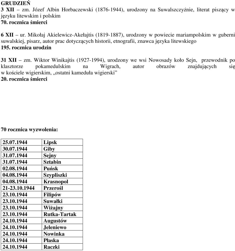 rocznica urodzin 31 XII zm.