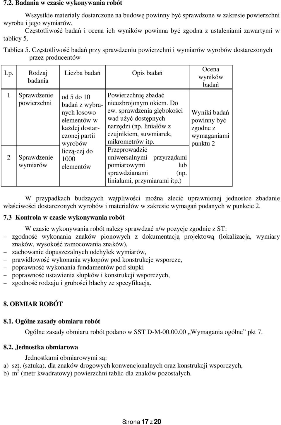 Częstotliwość badań przy sprawdzeniu powierzchni i wymiarów wyrobów dostarczonych przez producentów Lp.