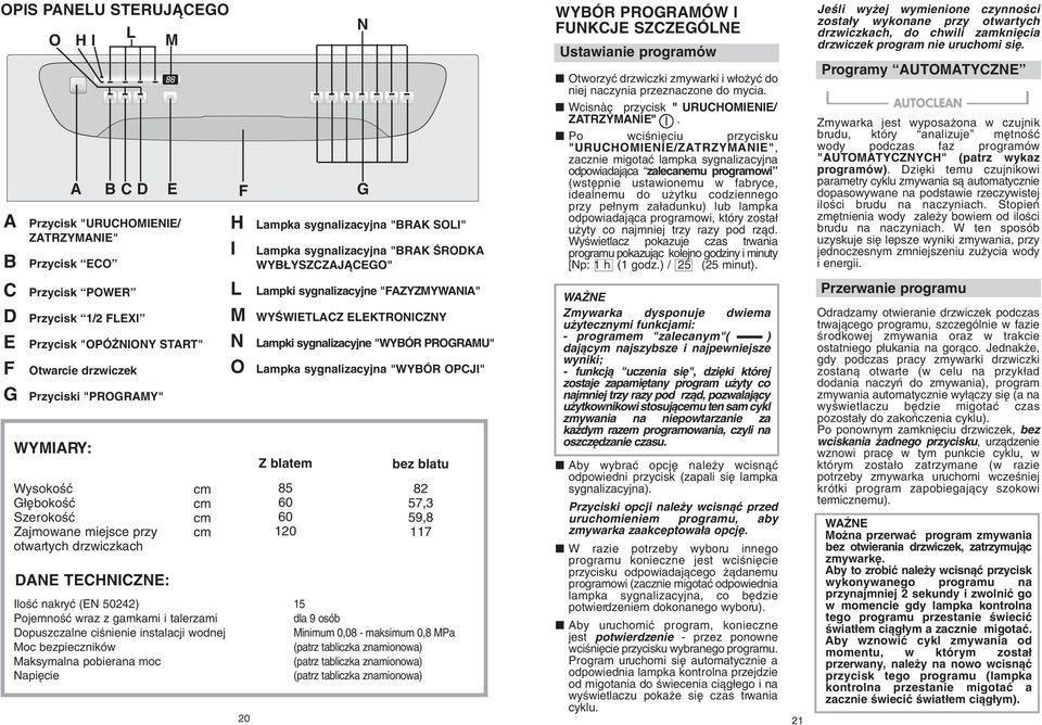 Po wciêni ciu przycisku "URUCHOMIENIE/ZTRZYMNIE", zacznie migotaç lampka sygnalizacyjna odpowiadajàca zalecanemu programowi (wst pnie ustawionemu w fabryce, idealnemu do u ytku codziennego przy pe