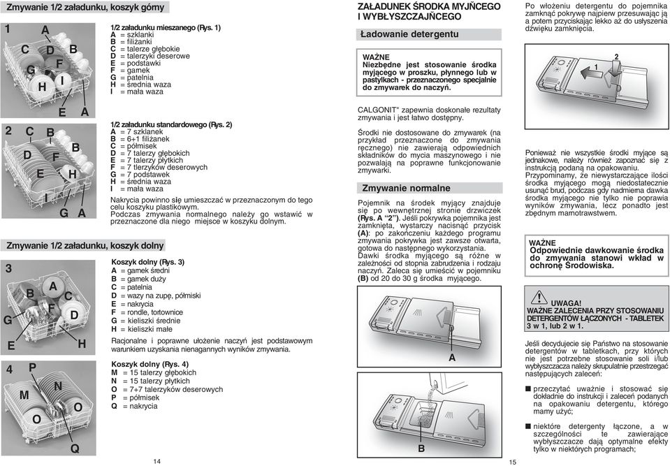 NE Niezb dne jest stosowanie Êrodka myjàcego w proszku, p ynnego lub w pastylkach - przeznaczonego specjalnie do zmywarek do naczyƒ.