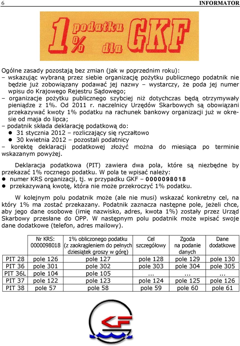 naczelnicy Urzędów Skarbowych są obowiązani przekazywać kwoty 1% podatku na rachunek bankowy organizacji już w okresie od maja do lipca; podatnik składa deklarację podatkową do: 31 stycznia 2012