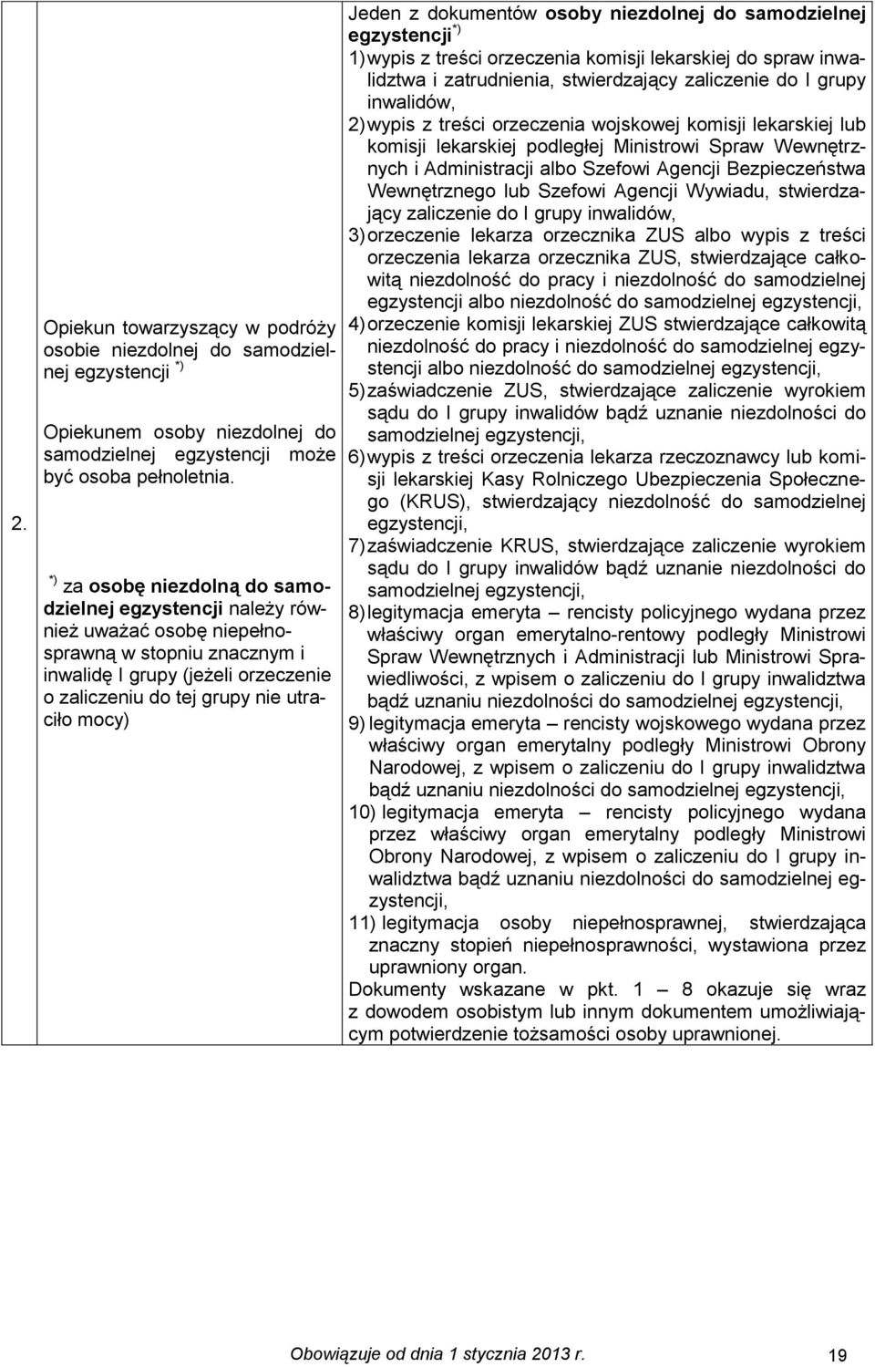 Jeden z dokumentów osoby niezdolnej do samodzielnej egzystencji *) 1) wypis z treści orzeczenia komisji lekarskiej do spraw inwalidztwa i zatrudnienia, stwierdzający zaliczenie do I grupy inwalidów,