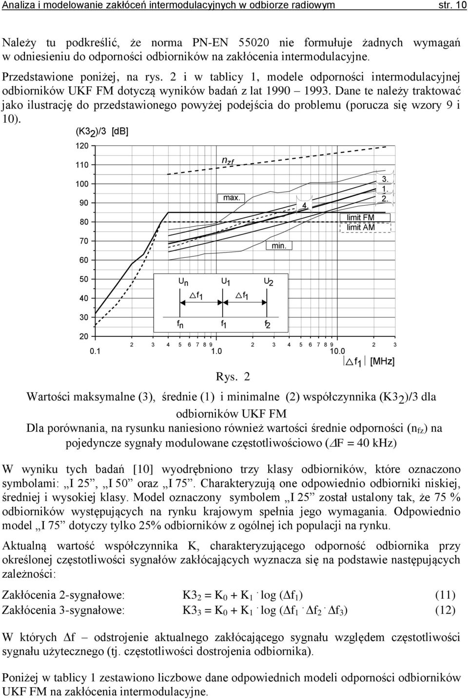 2 i w tablicy 1, modele odporności intermodulacyjnej odbiorników UKF FM dotyczą wyników badań z lat 1990 1993.