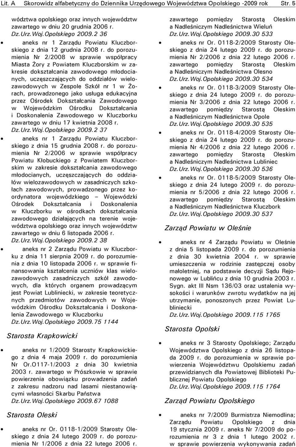 do porozumienia Nr 2/2008 w sprawie współpracy Miasta Żory z Powiatem Kluczborskim w zakresie dokształcania zawodowego młodocianych, uczęszczających do oddziałów wielozawodowych w Zespole Szkół nr 1