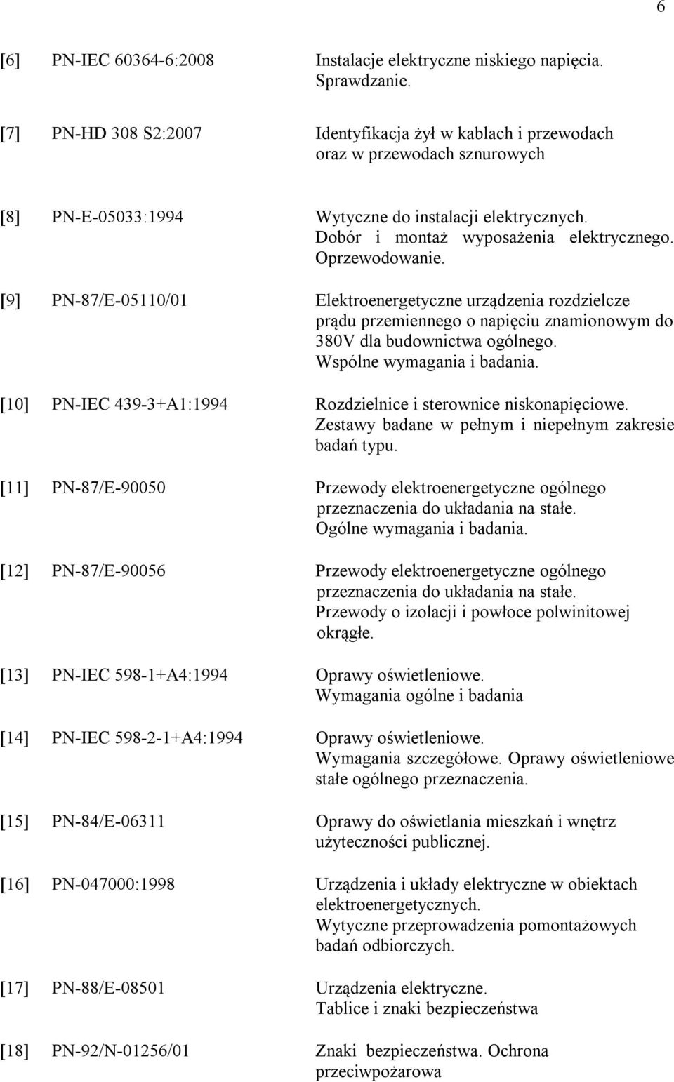 Oprzewodowanie. 9 PN-87/E-05110/01 Elektroenergetyczne urządzenia rozdzielcze prądu przemiennego o napięciu znamionowym do 380V dla budownictwa ogólnego. Wspólne wymagania i badania.