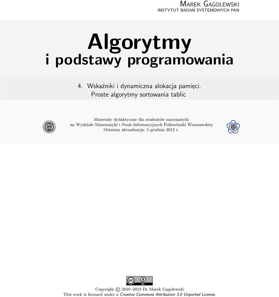 Proste algorytmy sortowana tablc Matera ly dydaktyczne dla studentów matematyk na Wydzale Matematyk