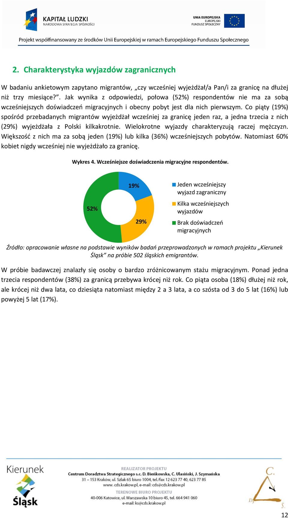 Co piąty (19%) spośród przebadanych migrantów wyjeżdżał wcześniej za granicę jeden raz, a jedna trzecia z nich (29%) wyjeżdżała z Polski kilkakrotnie.