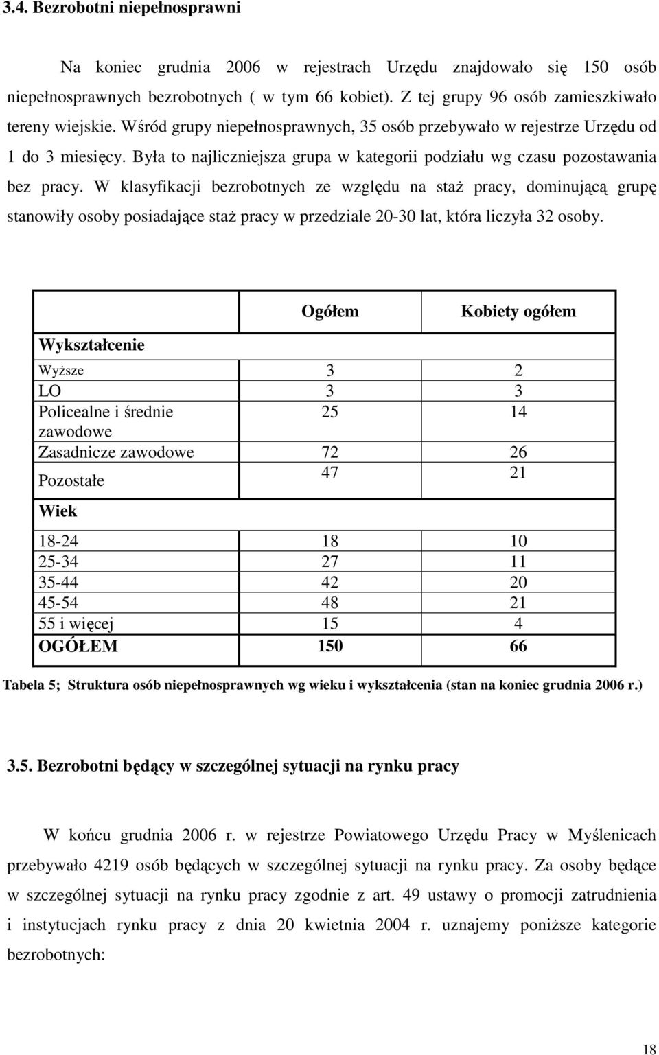 W klasyfikacji bezrobotnych ze względu na staŝ pracy, dominującą grupę stanowiły osoby posiadające staŝ pracy w przedziale 20-30 lat, która liczyła 32 osoby.