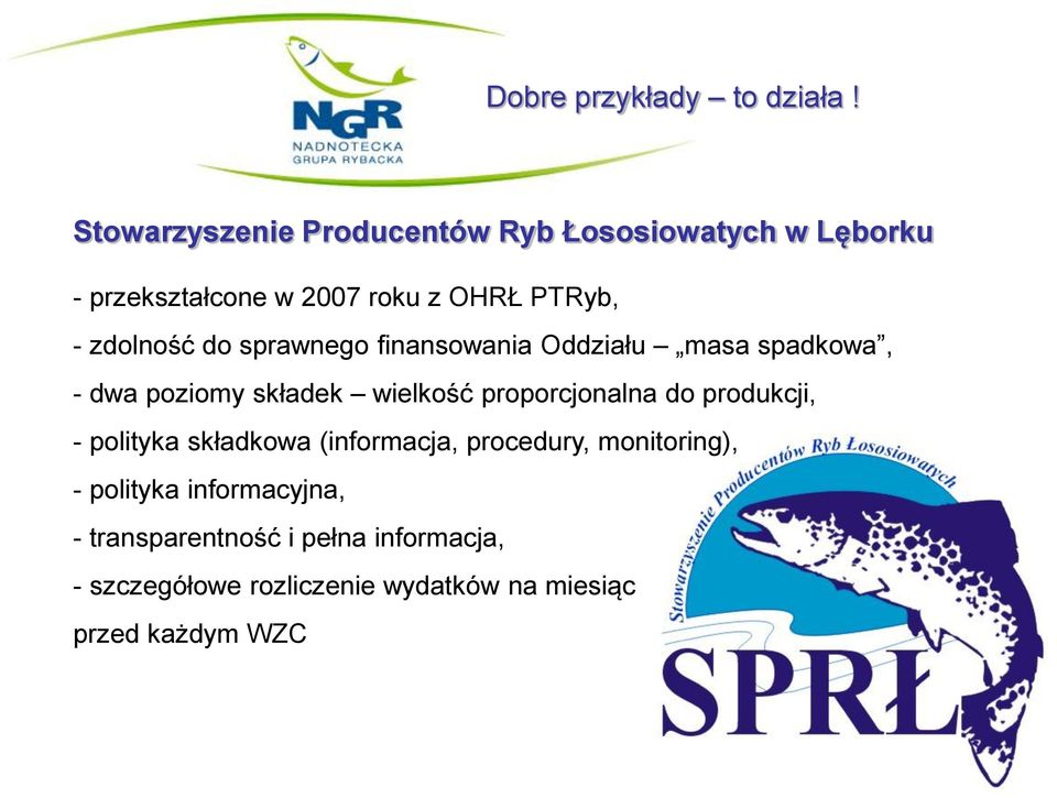 zdolność do sprawnego finansowania Oddziału masa spadkowa, - dwa poziomy składek wielkość proporcjonalna do