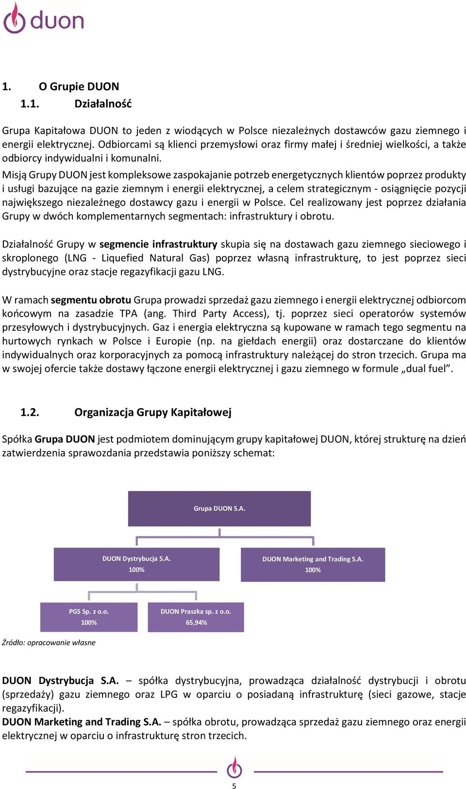 Misją Grupy DUON jest kompleksowe zaspokajanie potrzeb energetycznych klientów poprzez produkty i usługi bazujące na gazie ziemnym i energii elektrycznej, a celem strategicznym - osiągnięcie pozycji