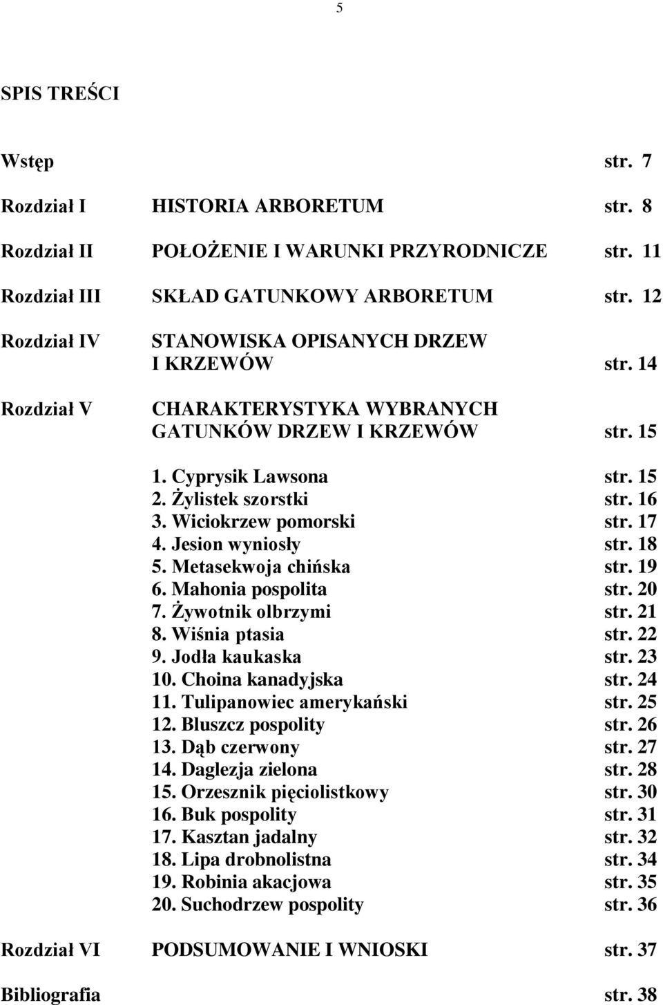 Wiciokrzew pomorski str. 17 4. Jesion wyniosły str. 18 5. Metasekwoja chińska str. 19 6. Mahonia pospolita str. 20 7. Żywotnik olbrzymi str. 21 8. Wiśnia ptasia str. 22 9. Jodła kaukaska str. 23 10.