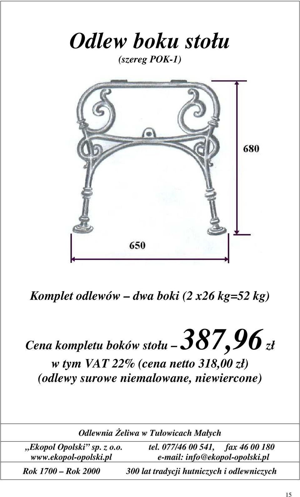 boków stołu 387,96 zł w tym VAT 22% (cena