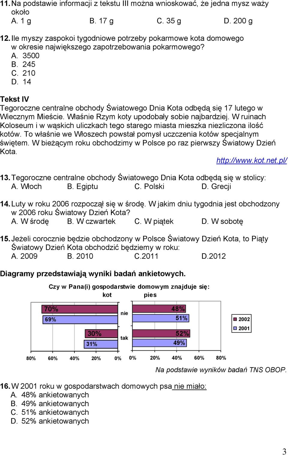 14 Tekst IV Tegoroczne centralne obchody Światowego Dnia Kota odbędą się 17 lutego w Wiecznym Mieście. Właśnie Rzym koty upodobały sobie najbardziej.