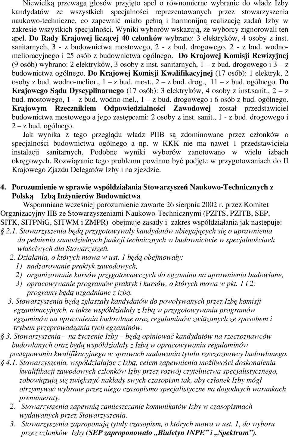 sanitarnych, 3 - z budownictwa mostowego, 2 - z bud. drogowego, 2 - z bud. wodnomelioracyjnego i 25 osób z budownictwa ogólnego.