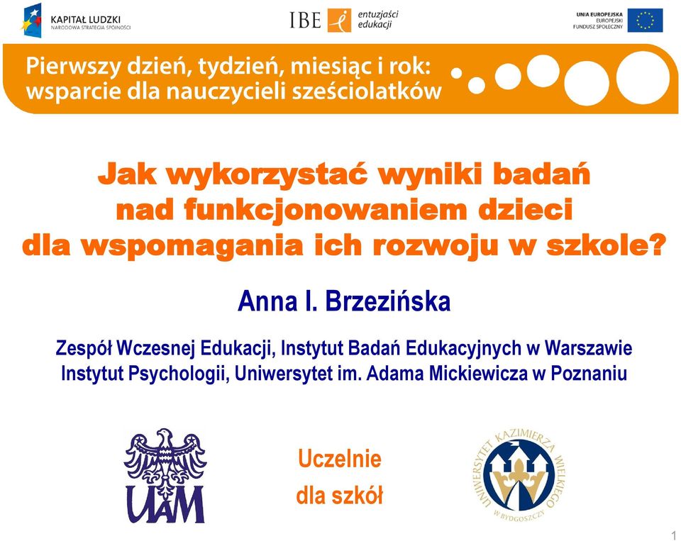 Brzezińska Zespół Wczesnej Edukacji, Instytut Badań Edukacyjnych w