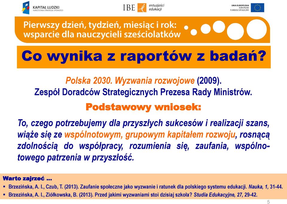 zdolnością do współpracy, rozumienia się, zaufania, wspólnotowego patrzenia w przyszłość. Warto zajrzeć Brzezińska, A. I., Czub, T. (2013).