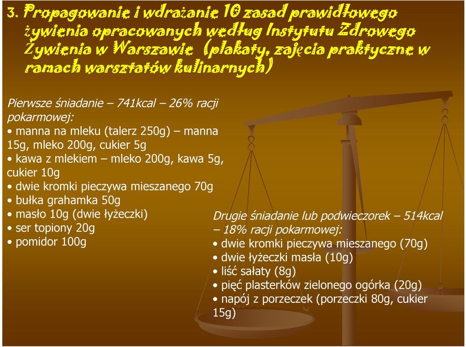 10g dwie kromki pieczywa mieszanego 70g bułka grahamka 50g masło 10g (dwie łyżeczki) ser topiony 20g pomidor 100g Drugie śniadanie lub podwieczorek 514kcal 18% racji