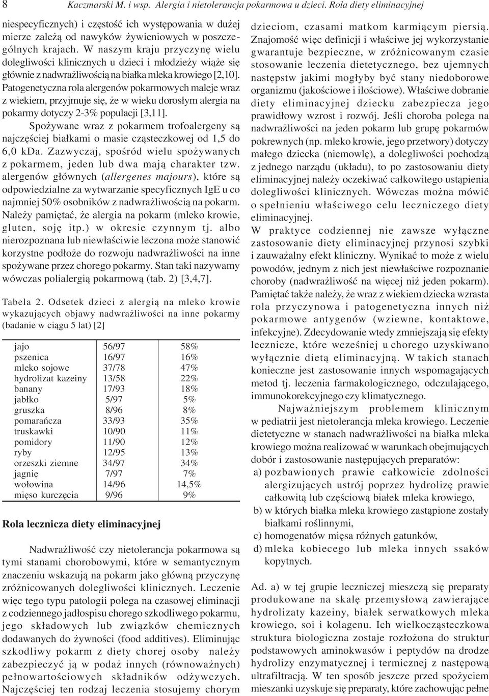 W naszym kraju przyczynê wielu dolegliwoœci klinicznych u dzieci i m³odzie y wi¹ e siê g³ównie z nadwra liwoœci¹ na bia³ka mleka krowiego [2,10].