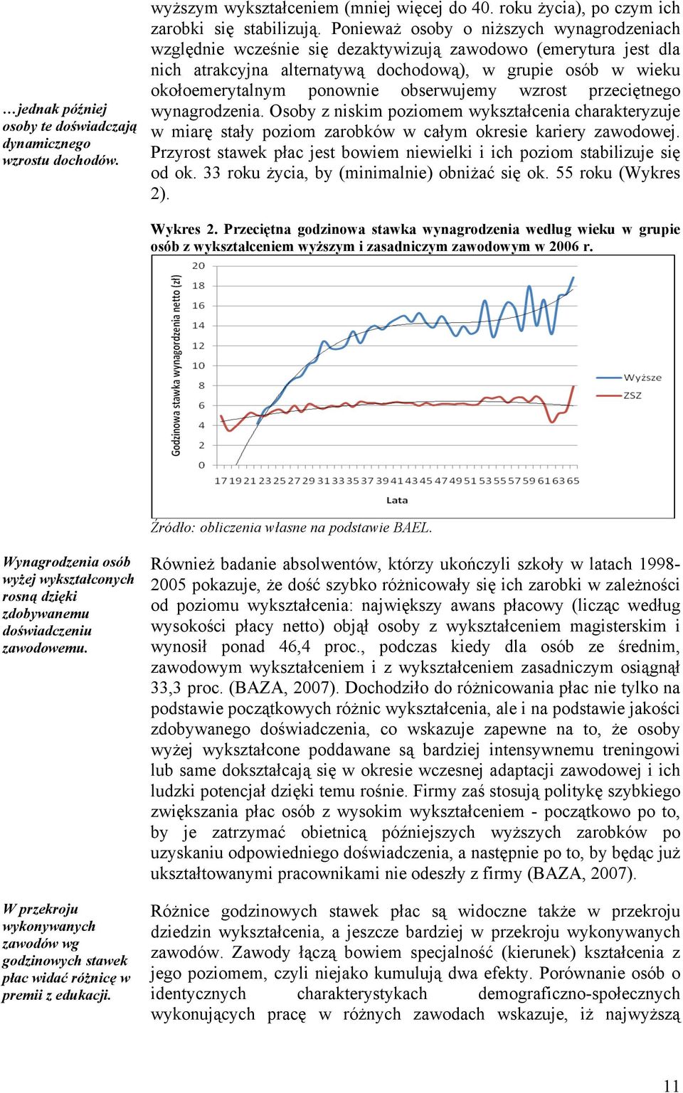 obserwujemy wzrost przeciętnego wynagrodzenia. Osoby z niskim poziomem wykształcenia charakteryzuje w miarę stały poziom zarobków w całym okresie kariery zawodowej.