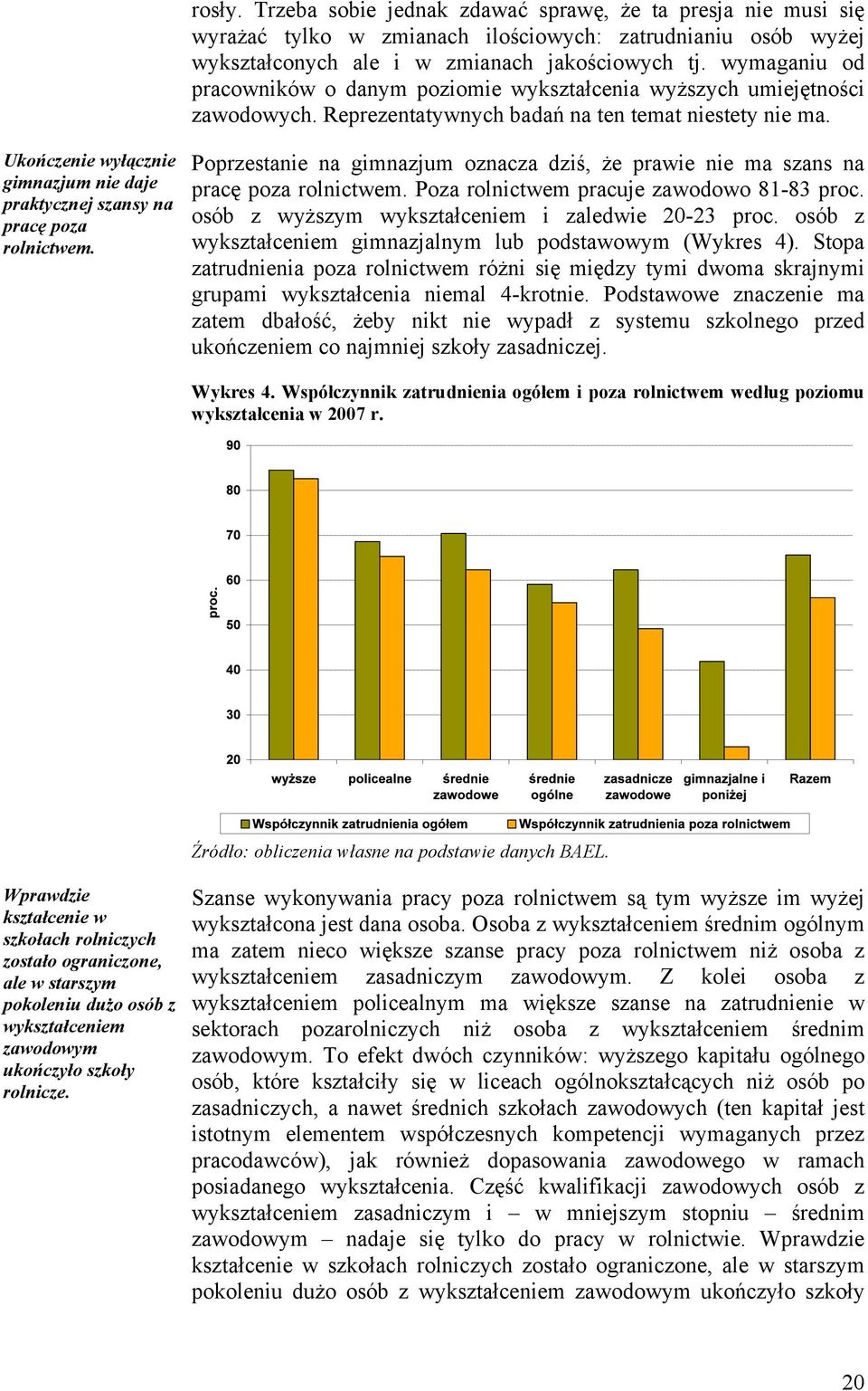 Ukończenie wyłącznie gimnazjum nie daje praktycznej szansy na pracę poza rolnictwem. Poprzestanie na gimnazjum oznacza dziś, że prawie nie ma szans na pracę poza rolnictwem.