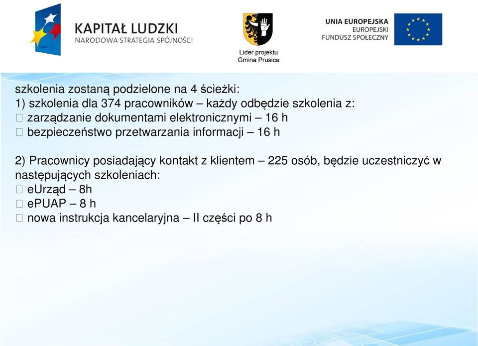 informacji 16 h 2) Pracownicy posiadający kontakt z klientem 225 osób, będzie uczestniczyć