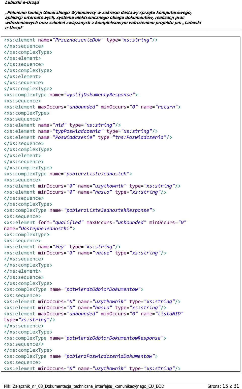 minoccurs="0" name="uzytkownik" type="xs:string"/> <xs:element minoccurs="0" name="haslo" type="xs:string"/> <xs:complextype name="pobierzlistejednostekresponse"> <xs:element form="qualified"