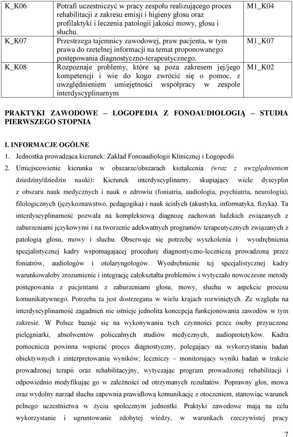 Rozpoznaje problemy, które są poza zakresem jej/jego kompetencji i wie do kogo zwrócić się o pomoc, z uwzględnieniem umiejętności współpracy w zespole interdyscyplinarnym M1_K04 M1_K07 M1_K02