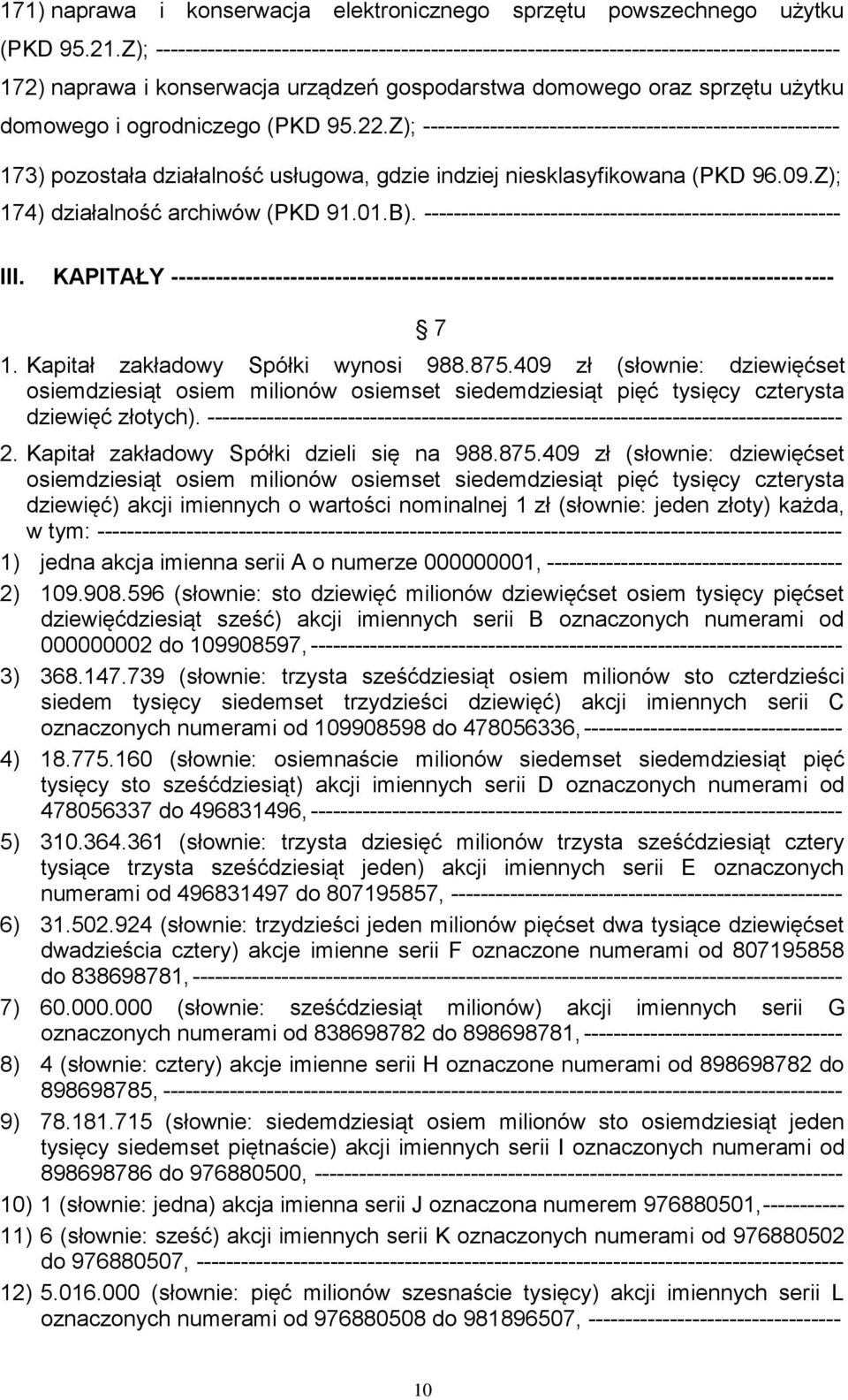 (PKD 95.22.Z); -------------------------------------------------------- 173) pozostała działalność usługowa, gdzie indziej niesklasyfikowana (PKD 96.09.Z); 174) działalność archiwów (PKD 91.01.B).