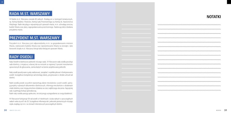 Nadzorują także działania prezydenta miasta. NOTATKI PREZYDENT M.ST. WARSZAWY Prezydent m.st. Warszawy jest odpowiedzialny m.in.