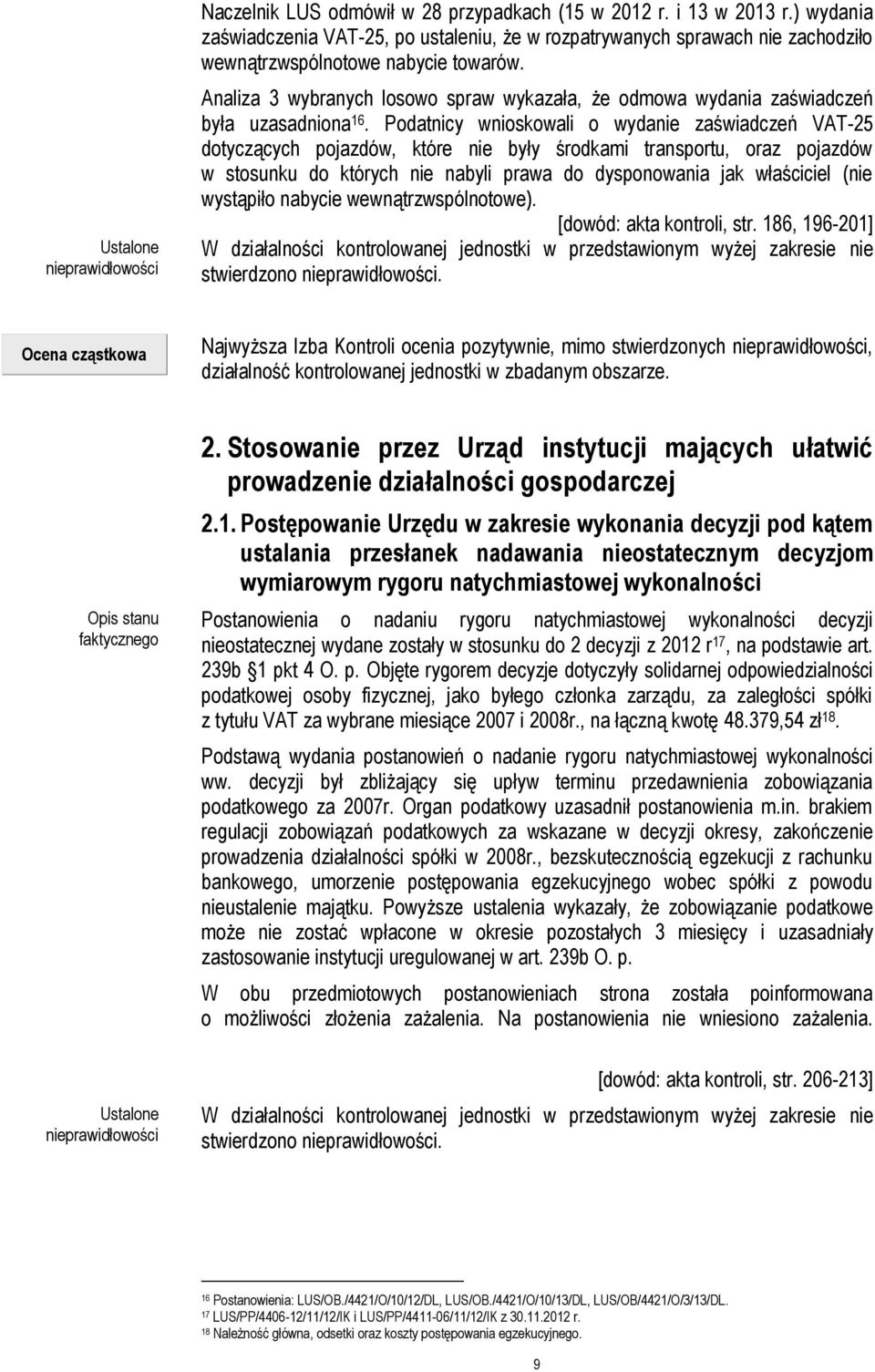 Analiza 3 wybranych losowo spraw wykazała, że odmowa wydania zaświadczeń była uzasadniona 16.