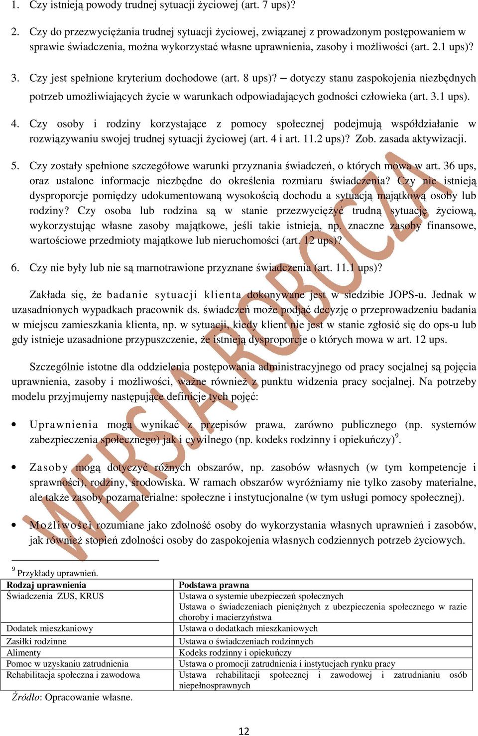 Czy jest spełnione kryterium dochodowe (art. 8 ups)? dotyczy stanu zaspokojenia niezbędnych potrzeb umożliwiających życie w warunkach odpowiadających godności człowieka (art. 3.1 ups). 4.