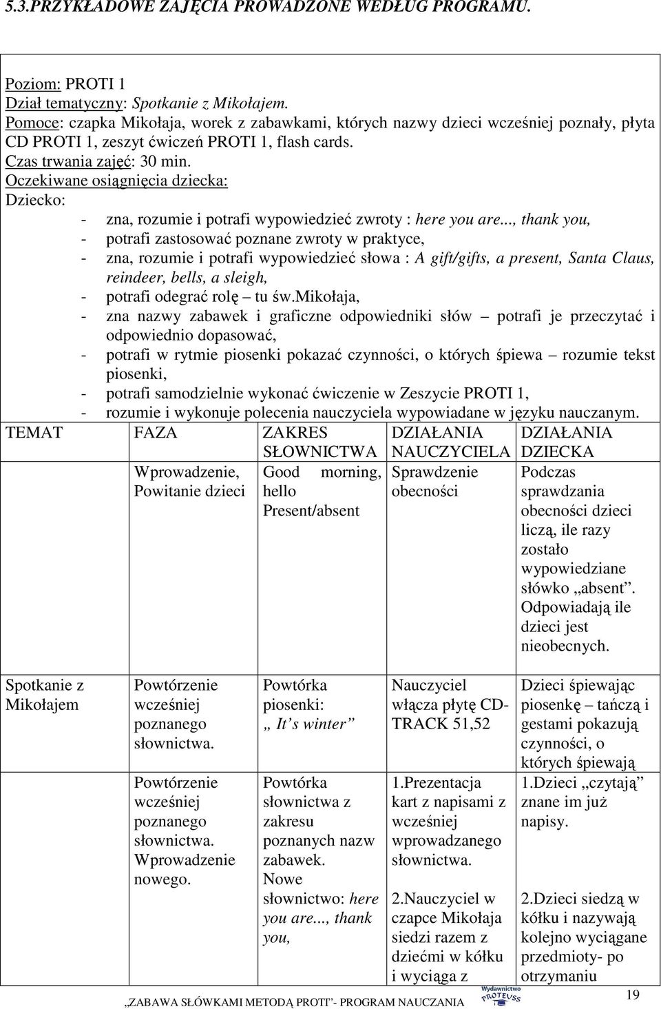 Oczekiwane osiągnięcia dziecka: Dziecko: - zna, rozumie i potrafi wypowiedzieć zwroty : here you are.