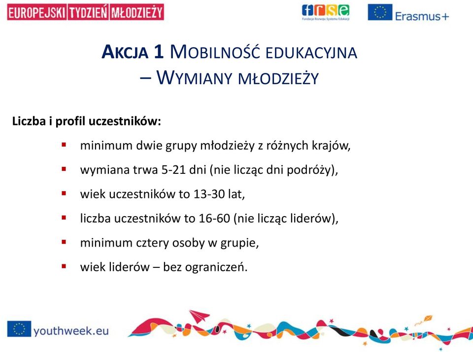 licząc dni podróży), wiek uczestników to 13-30 lat, liczba uczestników to