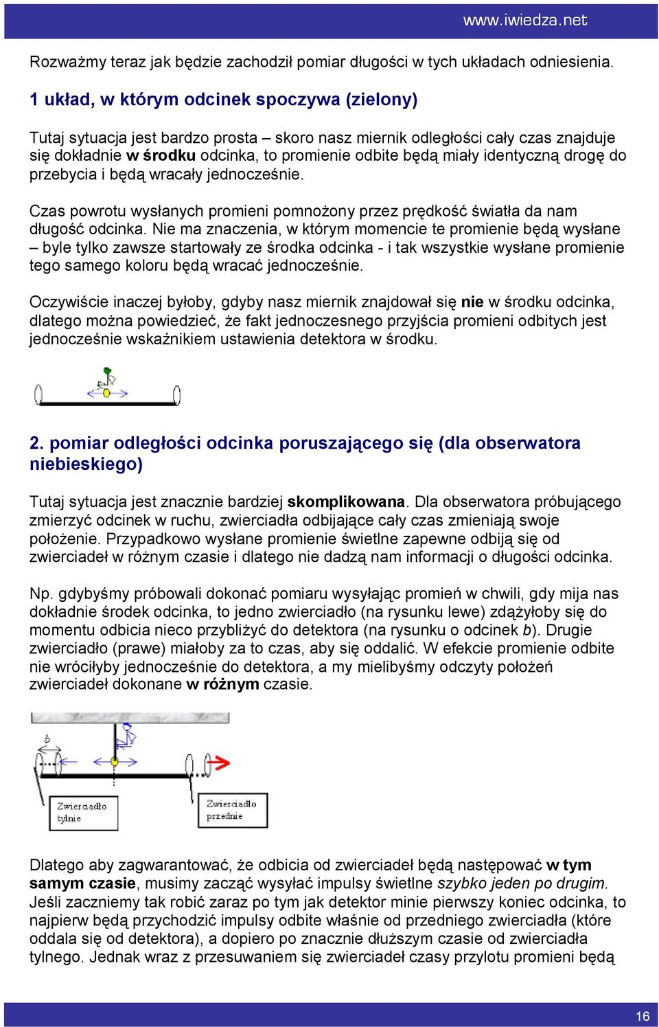 identyczną drogę do przebycia i będą wracały jednocześnie. Czas powrotu wysłanych promieni pomnożony przez prędkość światła da nam długość odcinka.