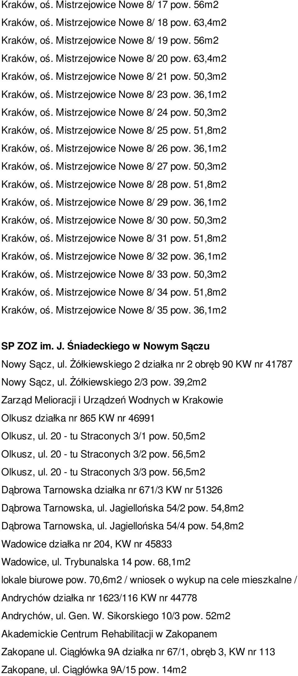 51,8m2 Kraków, oś. Mistrzejowice Nowe 8/ 26 pow. 36,1m2 Kraków, oś. Mistrzejowice Nowe 8/ 27 pow. 50,3m2 Kraków, oś. Mistrzejowice Nowe 8/ 28 pow. 51,8m2 Kraków, oś. Mistrzejowice Nowe 8/ 29 pow.