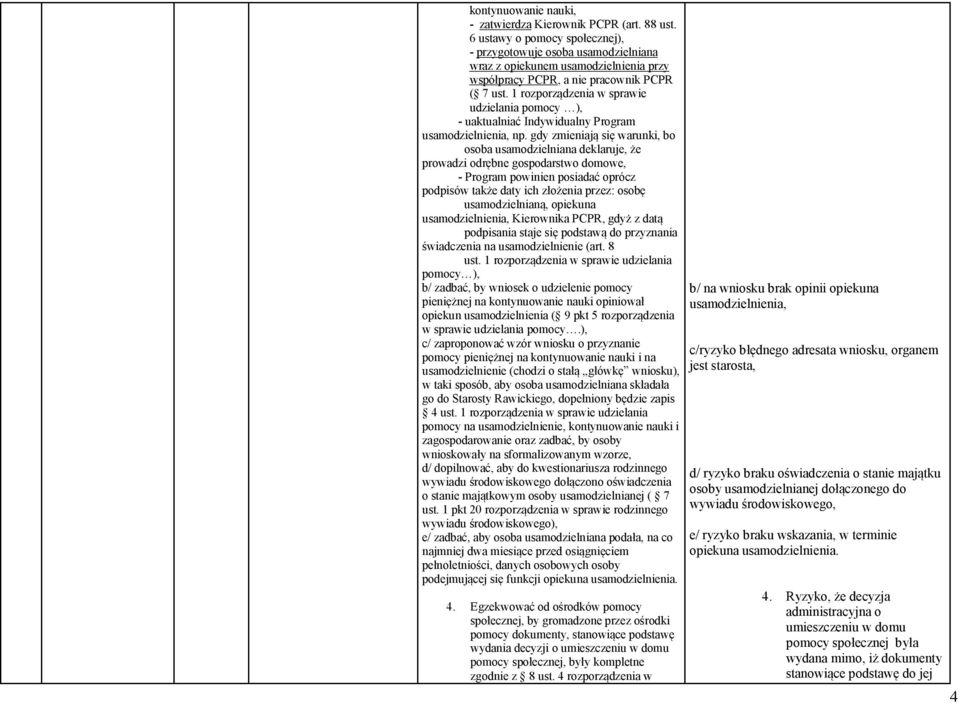 1 rozporządzenia w sprawie udzielania pomocy ), - uaktualniać Indywidualny Program usamodzielnienia, np.