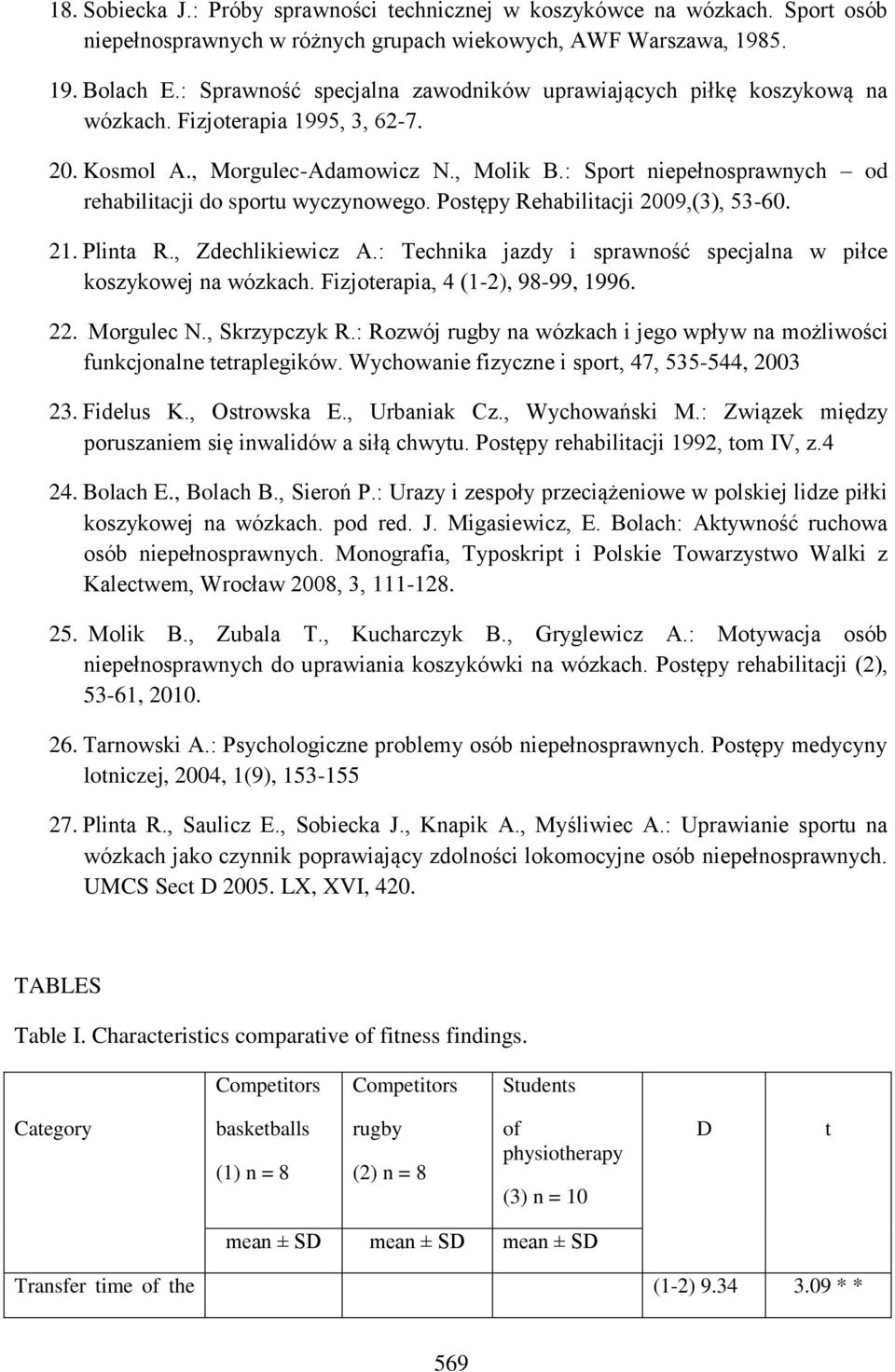 : Sport niepełnosprawnych od rehabilitacji do sportu wyczynowego. Postępy Rehabilitacji 2009,(3), 53-60. 21. Plinta R., Zdechlikiewicz A.