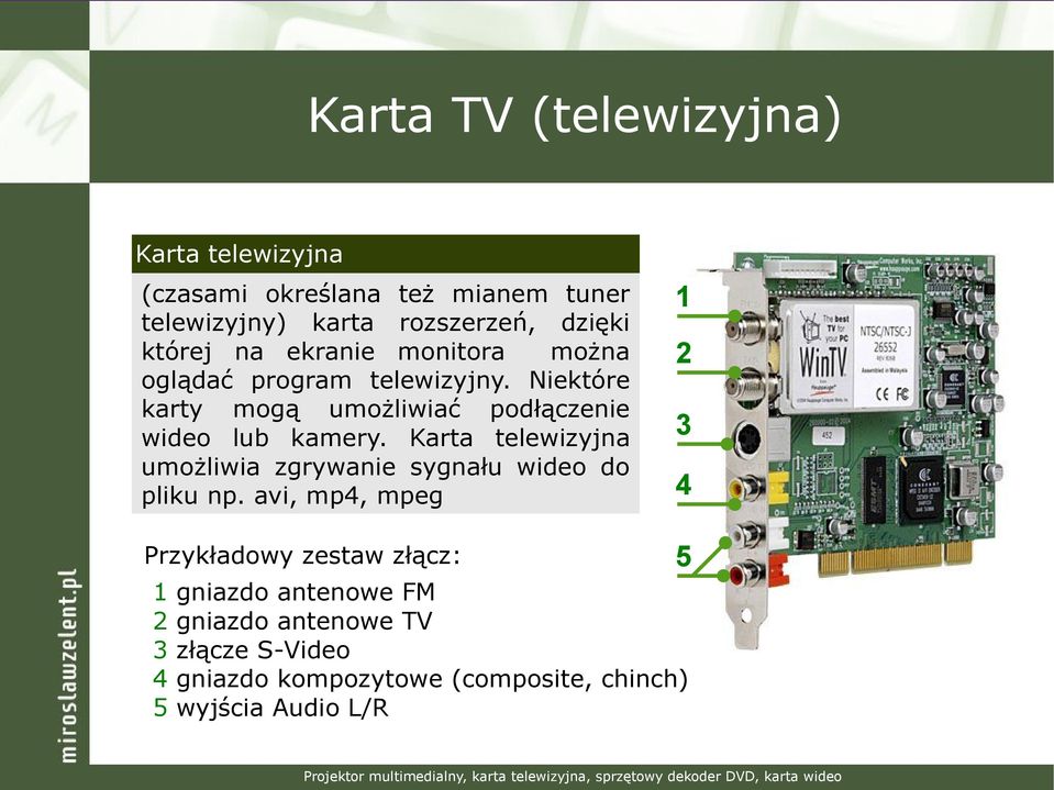 Niektóre karty mogą umożliwiać podłączenie wideo lub kamery.