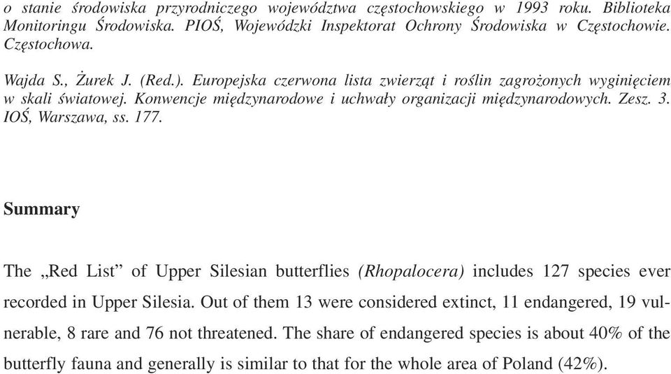 IOŚ, Warszawa, ss. 177. Summary The Red List of Upper Silesian butterflies (Rhopalocera) includes 127 species ever recorded in Upper Silesia.