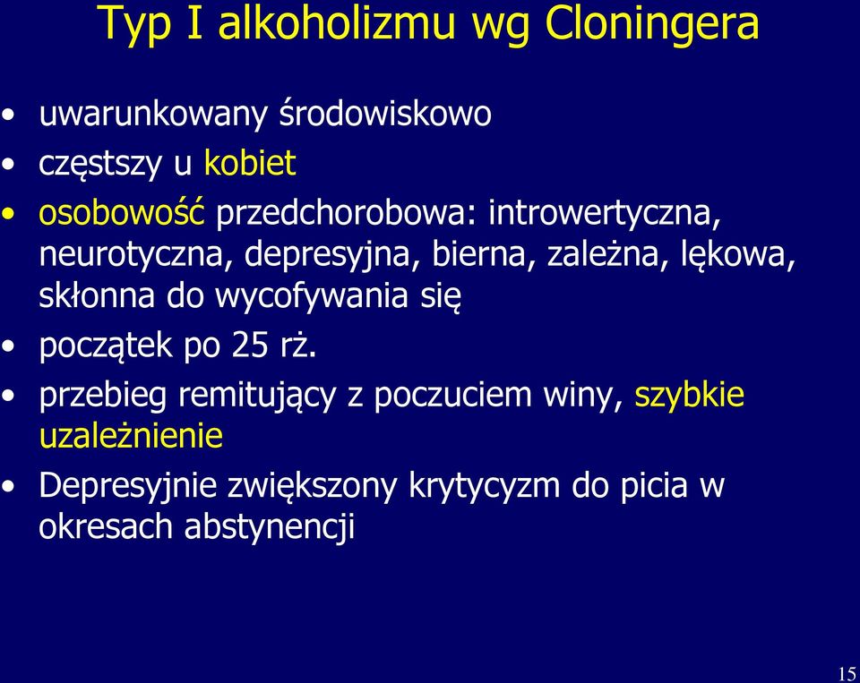 lękowa, skłonna do wycofywania się początek po 25 rż.