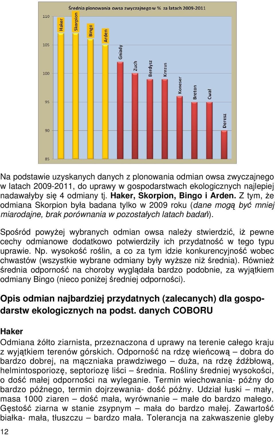 Spośród powyżej wybranych odmian owsa należy stwierdzić, iż pewne cechy odmianowe dodatkowo potwierdziły ich przydatność w tego typu uprawie. Np.