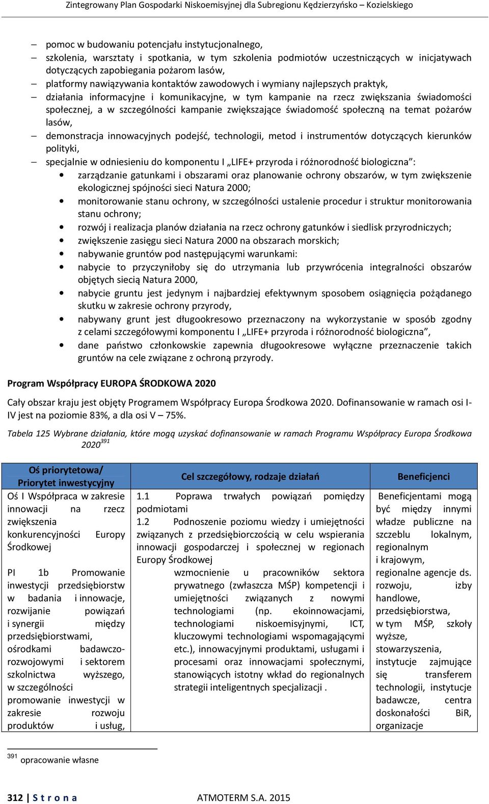 zwiększające świadomość społeczną na temat pożarów lasów, demonstracja innowacyjnych podejść, technologii, metod i instrumentów dotyczących kierunków polityki, specjalnie w odniesieniu do komponentu