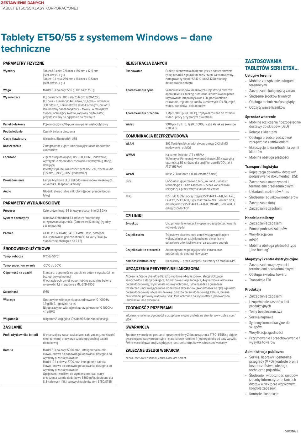 dotykowy trwały i w mniejszym stopniu odbijający światło, aktywny digitalizator, przystosowany do oglądania na zewnątrz Panel dotykowy Podświetlenie Opcje klawiatury Rozszerzenia Łączność