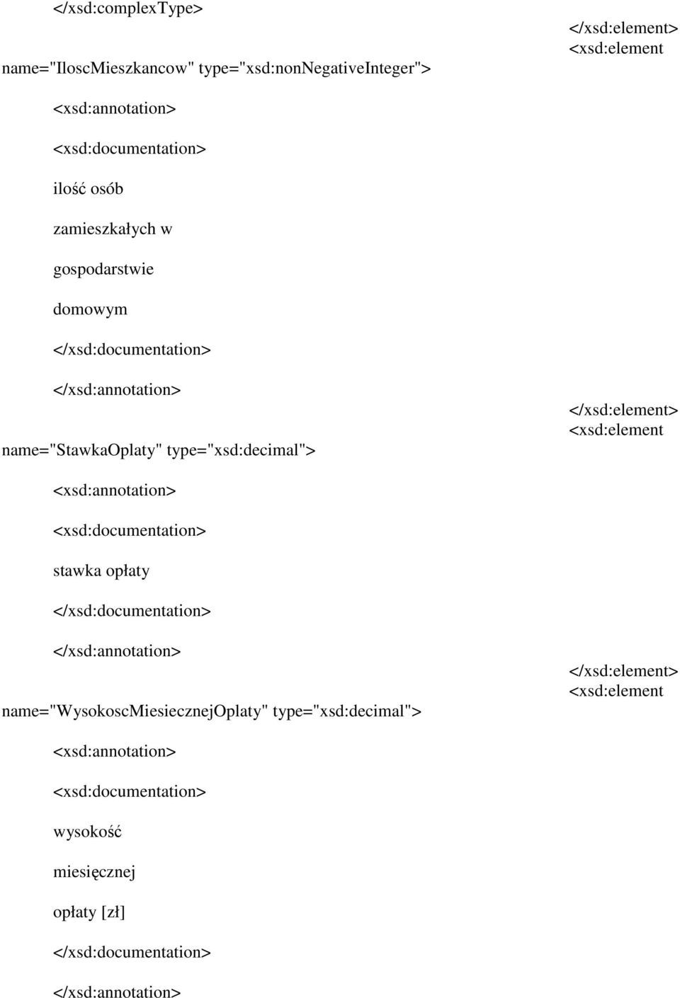 name="stawkaoplaty" type="xsd:decimal"> <xsd:element stawka opłaty