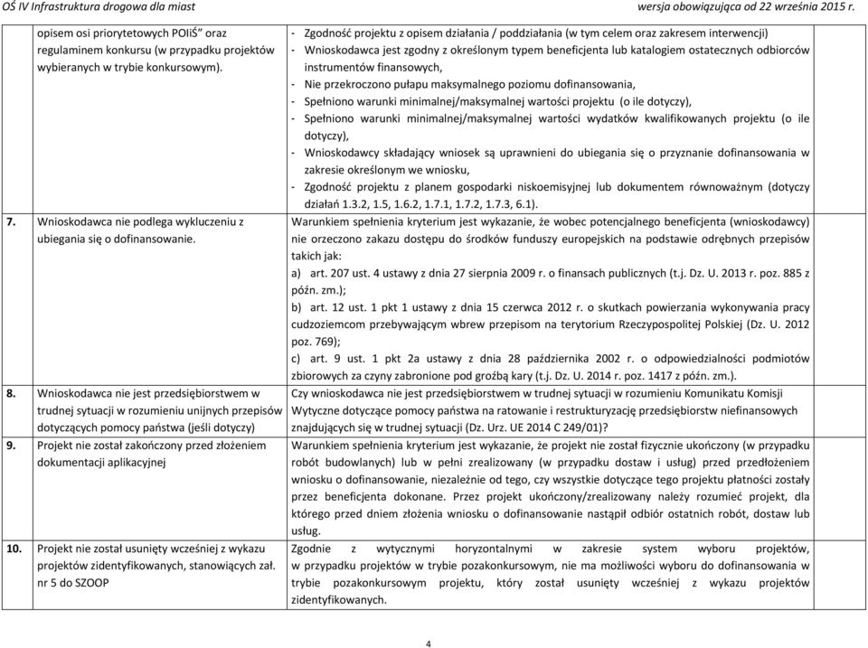 Projekt nie został zakończony przed złożeniem dokumentacji aplikacyjnej 10. Projekt nie został usunięty wcześniej z wykazu projektów zidentyfikowanych, stanowiących zał.