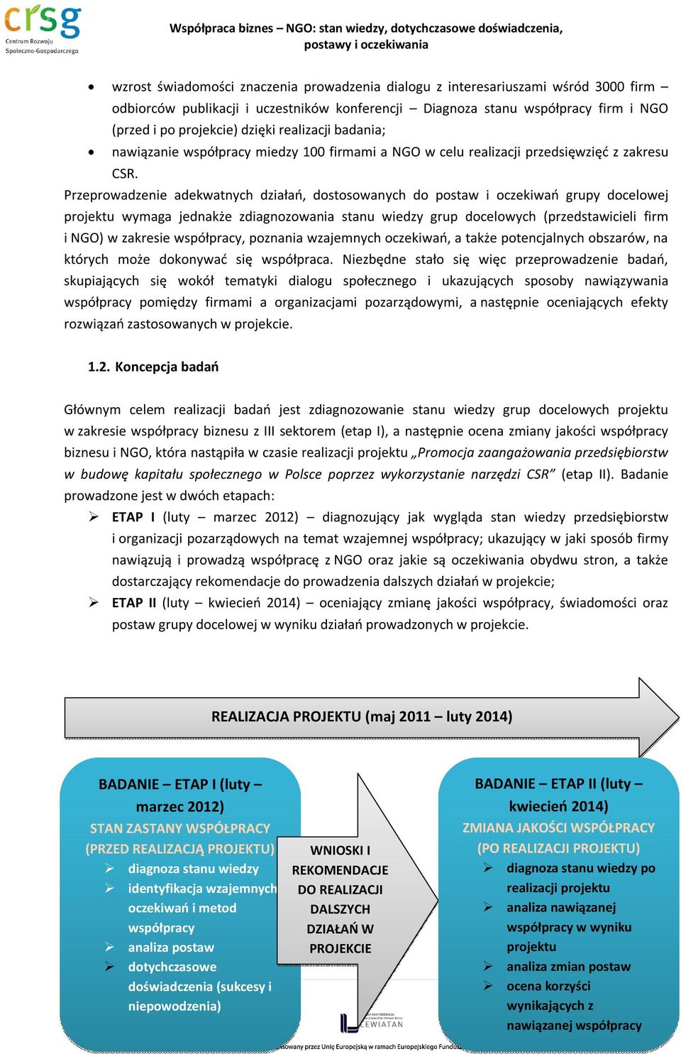 Przeprowadzenie adekwatnych działań, dostosowanych do postaw i oczekiwań grupy docelowej projektu wymaga jednakże zdiagnozowania stanu wiedzy grup docelowych (przedstawicieli firm i NGO) w zakresie