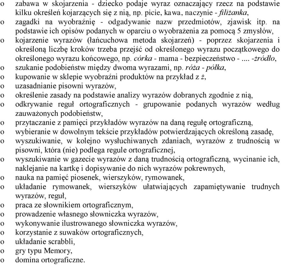 na pdstawie ich pisów pdanych w parciu wybrażenia za pmcą 5 zmysłów, kjarzenie wyrazów (łańcuchwa metda skjarzeń) - pprzez skjarzenia i kreślną liczbę krków trzeba przejść d kreślneg wyrazu pczątkweg