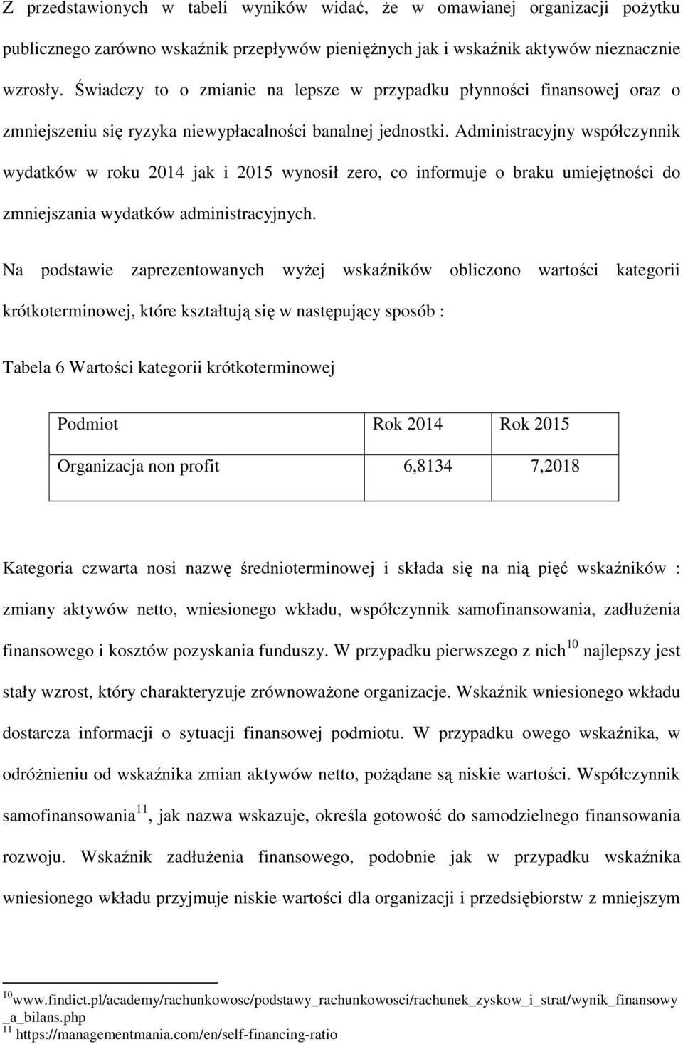 Administracyjny współczynnik wydatków w roku 2014 jak i 2015 wynosił zero, co informuje o braku umiejętności do zmniejszania wydatków administracyjnych.