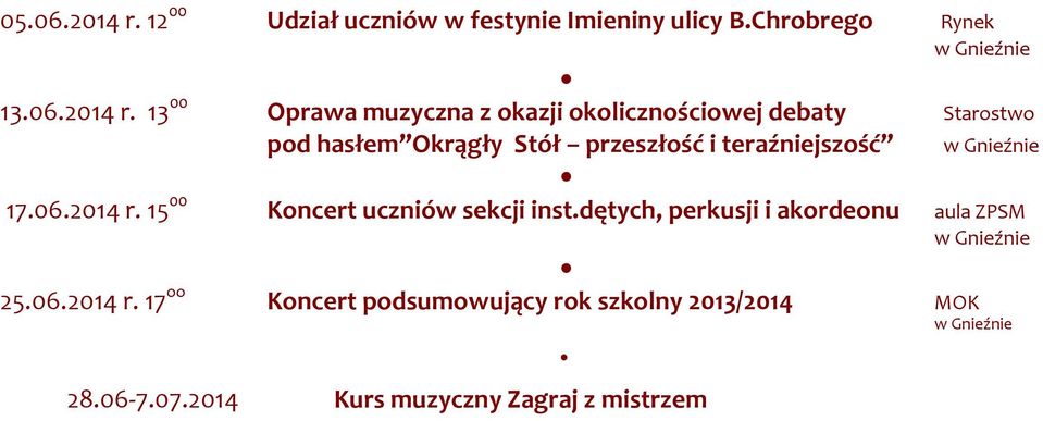 13 00 Oprawa muzyczna z okazji okolicznościowej debaty Starostwo pod hasłem Okrągły Stół przeszłość