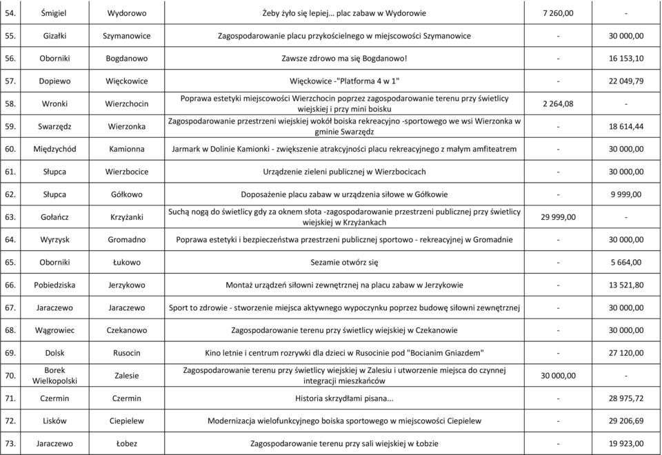 Swarzędz Wierzonka Poprawa estetyki miejscowości Wierzchocin poprzez zagospodarowanie terenu przy świetlicy wiejskiej i przy mini boisku Zagospodarowanie przestrzeni wiejskiej wokół boiska